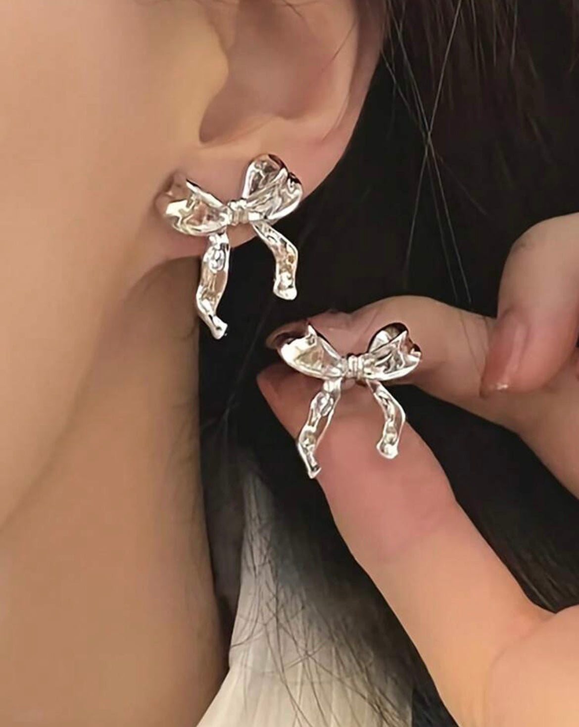 Silver Bow Stud Earrings