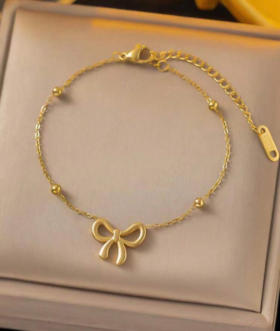 Gold Plated Bow Charm Bracelet