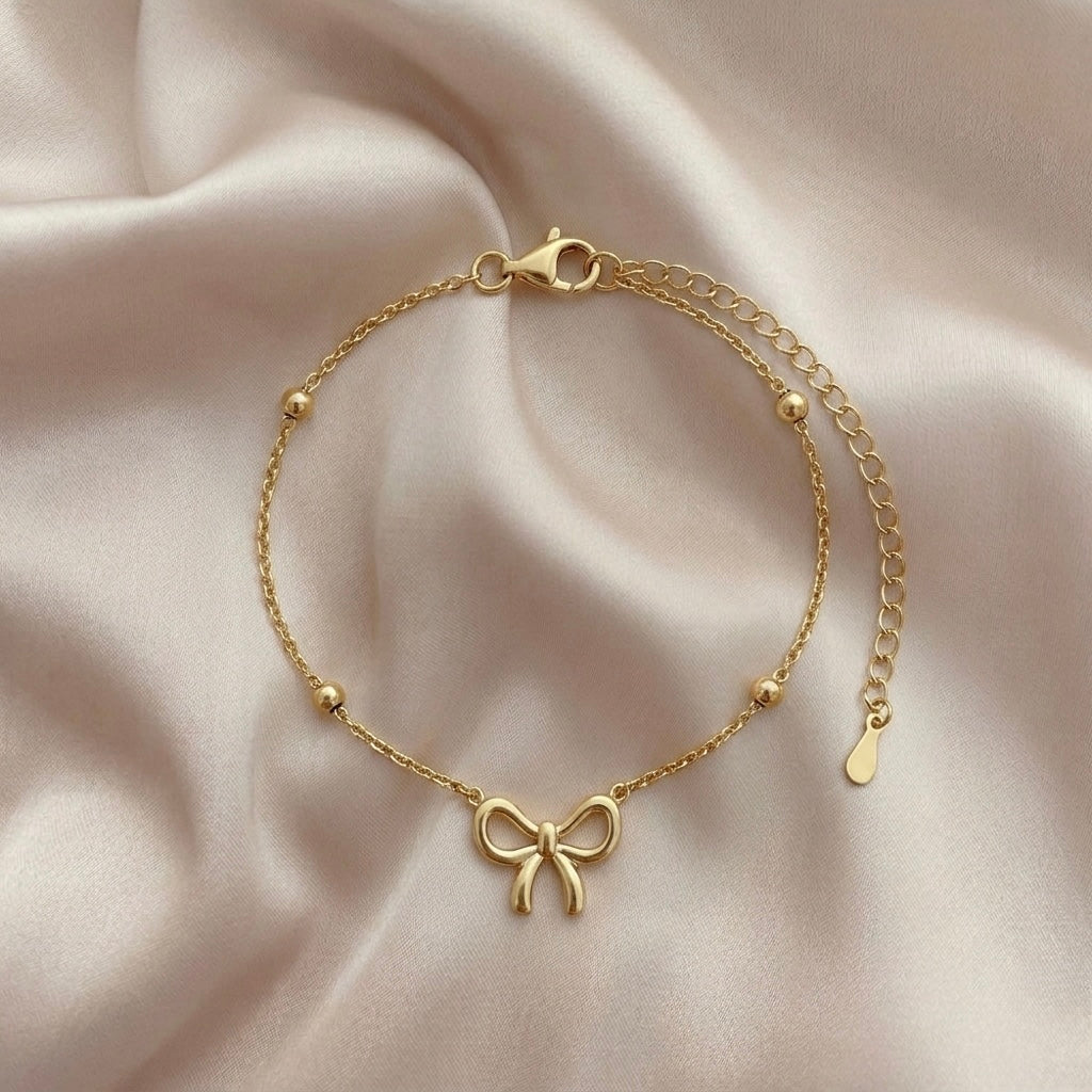 Gold Plated Bow Charm Bracelet